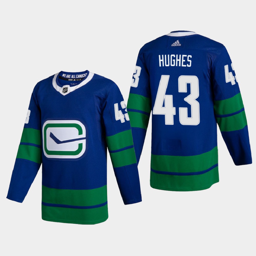 Vancouver Canucks 43 Quinn Hughes Men Adidas 2020 Authentic Player Alternate Stitched NHL Jersey Blue